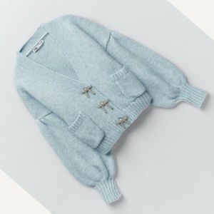 ZARA JEWEL BOW BUTTON CARDIGAN WITH TAGS